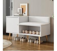 Coffre à chaussures moderne L100 avec espace de rangement banc rembourré et dossier - Etagère à chaussures avec pieds métal blanc