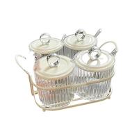 Coffre à épices ensemble Nordic Visual Visual Innovative Kitchen Pot avec rack de fer et cuillère pour les restaurants à domicile Rack en fer en plastique 3 ou 4 pots (4 pièces)