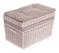 Coffre à Jouet en osier blanc - Grand panier - Corbeille Pouf Banc avec Coussin de Siège - Malle de rangement