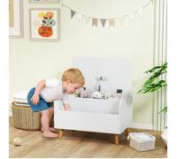 Coffre à jouet enfant, coffre de rangement enfant, couvercle rabattable et compartiment ouvert, 60x40x43cm, blanc
