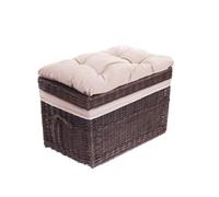 Coffre à Jouet - Marque inconnue - Osier gris - Grand panier - Coussin de siège en coton beige