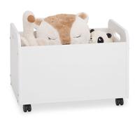 Coffre à jouets BENJAMIN sur roulettes 60 x 43 x 40 cm en bois pour chambre d'enfant, Rangement Montessori jouets et peluches,