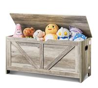 VEVOR Coffre à Jouets en Bois 99x39,5x48 cm, Boîte de Rangement pour Enfants avec Couvercle Rabattable et Charnière de Sécurité, Grand Meuble de Rangement, pour Salle de Jeux Salon Entrée, Gris