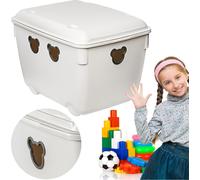 Coffre à jouets en plastique 40 L Grande boîte avec couvercle pour chambre d'enfant Ourson blanc