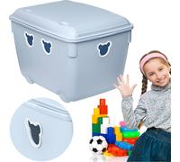 Coffre à jouets en plastique 40 L Grande boîte avec couvercle pour chambre d'enfant Ourson bleu