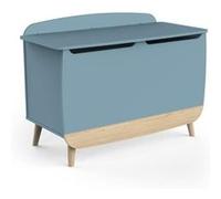 coffre a jouets - firmiana - style scandinave - bleu orage et bois naturel - 82,4 x 39,1 x 58,9 cm -