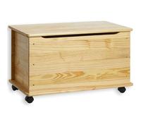 Coffre à jouets ELISA avec roulettes, en pin massif au vernis naturel