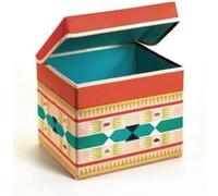 Coffre a jouets pliable tabouret motif Tipi Orange G