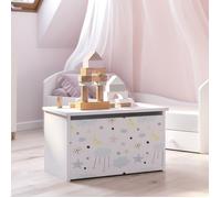 Coffre à jouets pour enfants - DARIA - Boîte de rangement - Vérin à gaz - BLANC - AVEC ÉTOILES
