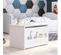 Coffre à jouets pour enfants - DARIA - Boîte de rangement - Vérin à gaz - BLANC - avec motif dinosaure