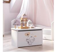 Coffre à jouets pour enfants - DARIA - Boîte de rangement - Vérin à gaz - BLANC - avec motif éléphant