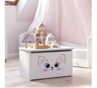 KOBI Coffre a Jouets DARIA | 42 x 73 x 40 cm | Coffre de Rangement Enfant | Caisse pour Jouet | Garcon et Fille | Bac a Jouet Chambre Enfants Bebe | Blanc avec Chat Rose