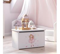 KOBI Coffre a Jouets DARIA | 42 x 73 x 40 cm | Coffre de Rangement Enfant | Caisse pour Jouet | Garcon et Fille | Bac a Jouet Chambre Enfants Bebe | Blanc avec Fée Rose