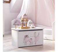 Coffre à jouets pour enfants - DARIA - Boîte de rangement - Vérin pneumatique - BLANC""fille avec une licorne""