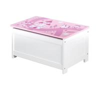 roba Banc-Coffre à Jouets "Krone" pour Fille en Bois - Banc de Rangement - Fermeture Douce - Rose/Motif Contes de Fée