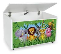 Leomark Coffre de Rangement pour Enfants - JUNGLE- Organisateur à jouets en bois, Conteneur à jouets, banc sur roulettes, Dimensions: L 71 x P 40 x H 46 cm