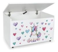 Leomark Coffre de Rangement pour Enfants - Unicorn - Organisateur à jouets en bois, Conteneur à jouets, banc sur roulettes, Dimensions: L 71 x P 40 x H 46 cm