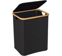 Coffre à linge avec couvercle renforcé l.41 x H.50 x P.33 cm, noir et bambou, Wenko Ecori