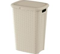 Coffre à linge en plastique 53 L - Coloris Beige - Aspect osier tressé - Avec Poignées - 44x33x59 cm - Fabriqué en France - Idéal salle de bain, buanderie, chambre - M home by Mazzei Mondex