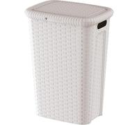 Coffre à linge en plastique 53 L - Coloris Blanc - Aspect osier tressé - Avec Poignées - 44x33x59 cm - Fabriqué en France - Idéal salle de bain, buanderie, chambre - M home by Mazzei Mondex