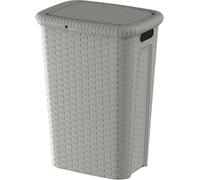 Coffre à linge en plastique 53 L - Coloris Gris - Aspect osier tressé - Avec Poignées - 44x33x59 cm - Fabriqué en France - Idéal salle de bain, buanderie, chambre - M home by Mazzei Mondex