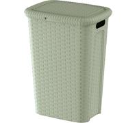 Coffre à linge en plastique 53 L - Coloris Vert Sauge - Aspect osier tressé - Avec Poignées - 44x33x59 cm - Fabriqué en France - Idéal salle de bain, buanderie, chambre - M home by Mazzei Mondex