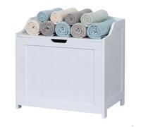 Coffre à linge Relaxdays, 80 L, pour le linge et les jouets, salle de bain, avec couvercle, MDF, blanc
