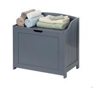 Coffre à linge Relaxdays, 80 L, pour linge sale, literie, jouets, salle de bain, coffre avec couvercle, MDF, gris