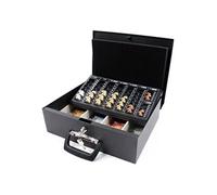 hjh OFFICE Caisse à Monnaie et Billets verrouillable en Acier pour Transporter 35,5 x 27,5 x 10,5 cm Safe I Grande Espace, avec monnayeur et 2 clés, Noir