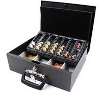 hjh OFFICE Caisse à Monnaie et Billets verrouillable en Acier pour Transporter 35,5 x 27,5 x 10,5 cm Safe I Grande Espace, avec monnayeur et 2 clés, Noir