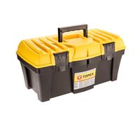 TOPEX 79R122 Boite à outils jaune/noir | Poignée en plastique, boucle, boîte à outils en plastique léger, avec plateau amovible