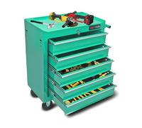 Coffre à outils à roulettes robuste à 5 tiroirs avec système de verrouillage, rangement à roulettes pour garage et atelier Vert
