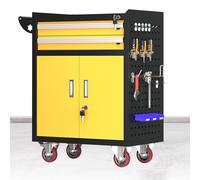Coffre à outils roulant robuste avec tiroir de verrouillage, chariot utilitaire avec plaque de suspension et crochets pour l'organisation du garage, de l'entrepôt et de l'atelier de réparation