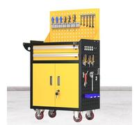 Coffre à outils roulant robuste avec tiroir de verrouillage, chariot utilitaire avec plaque de suspension et crochets pour l'organisation du garage, de l'entrepôt et de l'atelier de réparation