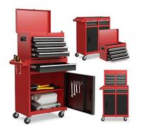 Coffre à outils verrouillable en métal avec 5 tiroirs, dessus amovible et crochets pour panneau perforé, étagère réglable, chariot roulant pour des solutions de rangement et de rangement efficaces