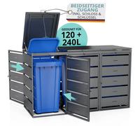 coffre à poubelles 3x240l / 3x120l métal couvercle verrouillable 196x80x116 accessible des deux côtés galvanisé 2x 3 portes avec serrure anthracite
