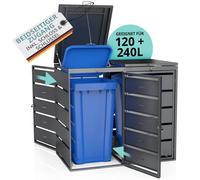 Coffre à poubelles en métal galvanisé 2x240L / 2x 120l couvercle verrouillable 4 portes avec serrure Armoire à poubelles anthracite RAL 7016 résistant aux intempéries