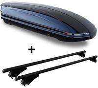 Coffre à skis noir brillant VDP-MAA 460G 460 litres verrouillable + barres de toit en aluminium sur rails en kit compatible avec Peugeot Kadjar à partir de 2015