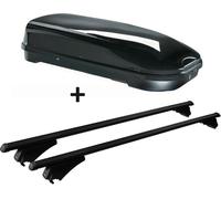 Coffre à skis noir VDP JUFL580 580 litres verrouillable + porte-barres de protection Tiger XL en aluminium noir en kit pour Audi A4 (8K) Avant 2008-2014