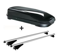 Coffre à skis noir VDP JUFL580 580 litres verrouillable + porte-rails Tiger XL en aluminium sur rail en kit pour Audi A4 B9 Avant à partir de 15 ans