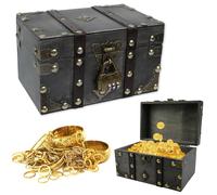 Coffre au Trésor Boîte en Bois, Vintage Coffre Fort Enfant, Coffre Au Trésor de Pirate avec Serrure à Combinaison et Chiffon de Nettoyage pour Rangement et Décoration, Tirelire, Cadeau Fait Main