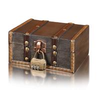 Coffre au Trésor en Bois Avec Serrure à Combinaison - Caisse Vintage 15 x 12 x 7,5 cm - Boîte de Rangement pour Anniversaire d'Enfant