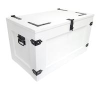 Coffre au trésor en bois blanche avec 4 roues Style vintage - Couvercle rabattable et espace de rangement. 80x45x45 cm. Solide, Stable - aucun assemblage requis