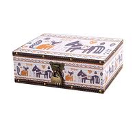 Coffre au trésor en bois et cuir avec couvercle et verrou - Boîte de rangement décorative pour bijoux , pour anniversaire, chambre d'enfant, décoration de la maison, joli motif cheval et renard.