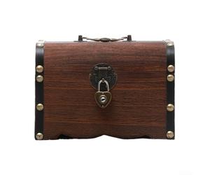 Coffre au trésor en bois fabriqué à la main avec serrure pour économiser des pièces de monnaie ou améliorer la pièce sur le thème vintage (S)