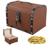Coffre au trésor, en bois, vintage, avec clé, petite caisse au trésor, avec serrure, 18 x 13 x 13 cm, pour stocker, décorer, anniversaire d'enfant
