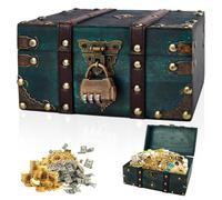 Coffre au Trésor Vintage en Bois 18x11x10 cm - Coffret Pirate Enfant avec Serrure à Combinaison, Boîte à Bijoux & Tirelire - Cadeau Fait Main Personnalisable pour Anniversaire, Décoration Chic (Vert)