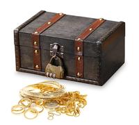 Coffre au Tresor Vintage en Bois, Petit Coffre au Trésor Vintage Pirate, Coffre Au Trésor Pour Anniversaire d'Enfant, Coffre Fort Enfant au Trésor de Pirate avec Serrure à Combinaison pour Rangement