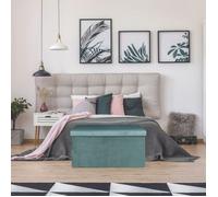 Home Deco Factory – Banc coffre pliable Giulia – Velours côtelé, rangement 76x38x38 cm Bleu