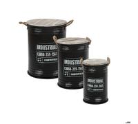 Atmosphera - Coffres bidons Industrial - Métal noir - Lot de 3